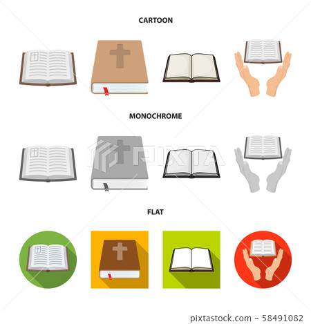 Vector design of book and christian symbol. Collection of book and holy stock vector illustration. Vector design of book and christian symbol. Collection of book and holy stock vector illustration. 58491082
