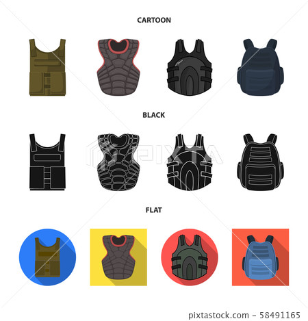 Isolated object of flak and jacket icon. Set of flak and body stock symbol for web. Isolated object of flak and jacket icon. Set of flak and body stock symbol for web. 58491165