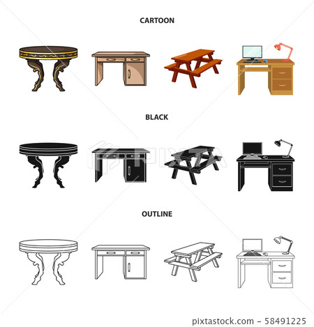 Isolated object of table and wooden symbol. Collection of table and desk stock vector illustration. Isolated object of table and wooden symbol. Collection of table and desk stock vector illustration. 58491225