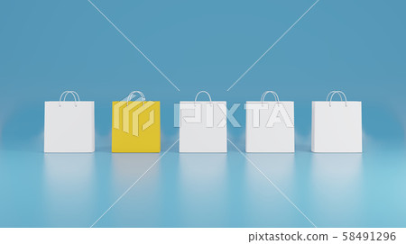 Minimal white bags collection with one yellow bag. Different concept. 3d rendering Minimal white bags collection with one yellow bag. Different concept. 3d rendering 58491296