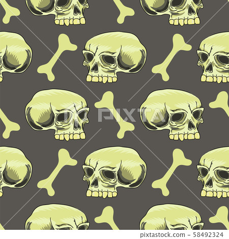 Old Human Skull Seamless Pattern on Grey Background 58492324