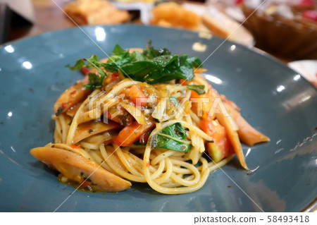 spaghetti, spicy spaghetti or sausage and tomato spaghetti, spicy spaghetti or sausage and tomato 58493418
