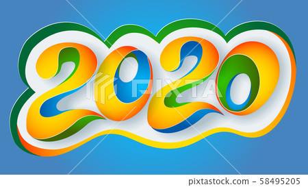 2020 New Year colour banner paper cut art 58495205