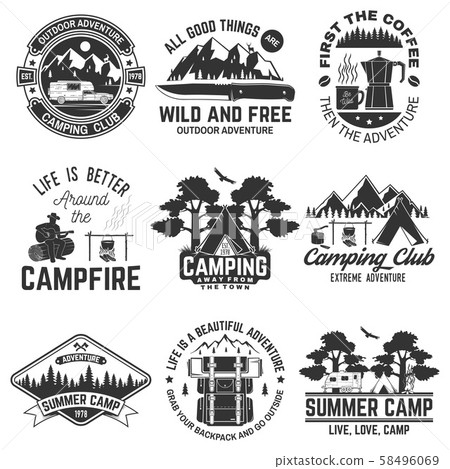 Set of outdoor adventure quotes symbol. Concept for shirt or logo, print, stamp or tee. Vintage 58496069