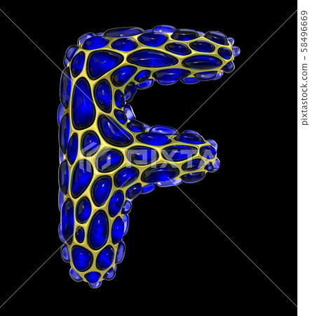 Golden shining metallic 3D with blue glass symbol capital letter F - uppercase isolated on black Golden shining metallic 3D with blue glass symbol capital letter F - uppercase isolated on black 58496669