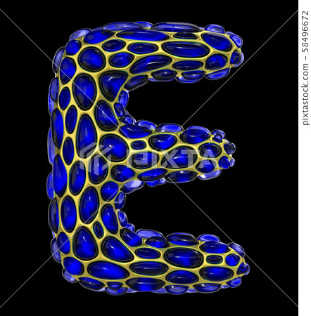 Golden shining metallic 3D with blue glass symbol capital letter E - uppercase isolated on black Golden shining metallic 3D with blue glass symbol capital letter E - uppercase isolated on black 58496672