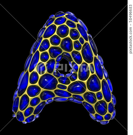 Golden shining metallic 3D with blue glass symbol capital letter A - uppercase isolated on black 58496683