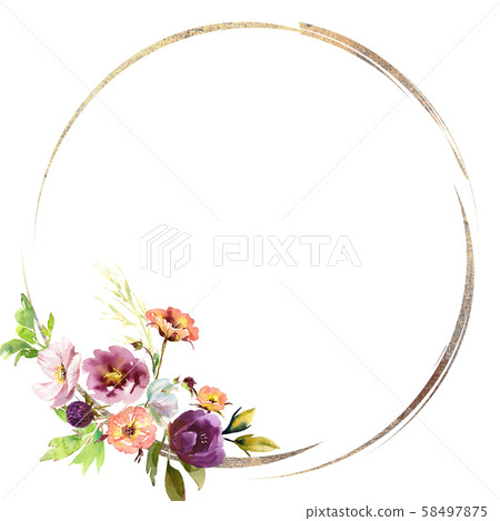 Wedding frame wreath bridal romanric rustic warm bouquet. Hand drawing watercolor pink and purple Wedding frame wreath bridal romanric rustic warm bouquet. Hand drawing watercolor pink and purple 58497875