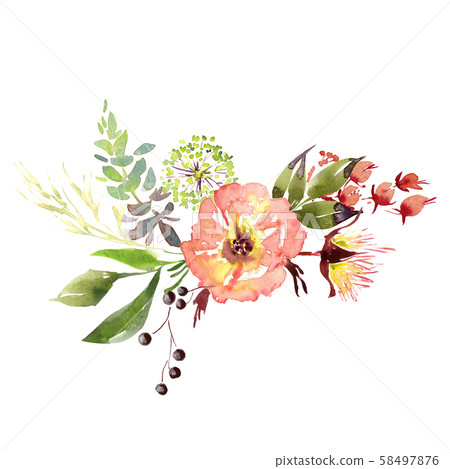 Wedding bridal romanric rustic soft flowers bouquet . Hand drawing watercolor pink and purple and Wedding bridal romanric rustic soft flowers bouquet . Hand drawing watercolor pink and purple and 58497876