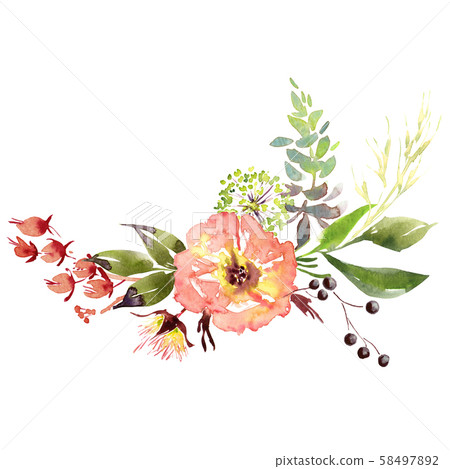 Wedding bridal romanric rustic soft flowers bouquet . Hand drawing watercolor pink and purple and Wedding bridal romanric rustic soft flowers bouquet . Hand drawing watercolor pink and purple and 58497892