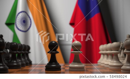 Chess game against flags of India and Taiwan. Political competition related 3D rendering 58498024
