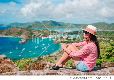 View of English Harbor from Shirley Heights, Antigua, paradise bay at tropical island in the View of English Harbor from Shirley Heights, Antigua, paradise bay at tropical island in the 58498391