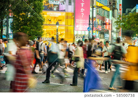 Shibuya scramble intersection at night Shibuya scramble intersection at night 58500738
