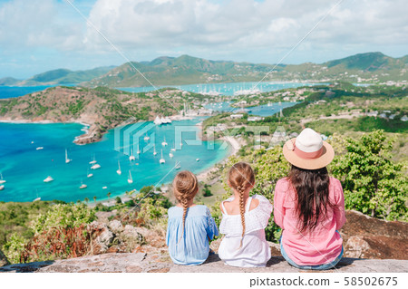 View of English Harbor from Shirley Heights, Antigua, paradise bay at tropical island in the View of English Harbor from Shirley Heights, Antigua, paradise bay at tropical island in the 58502675