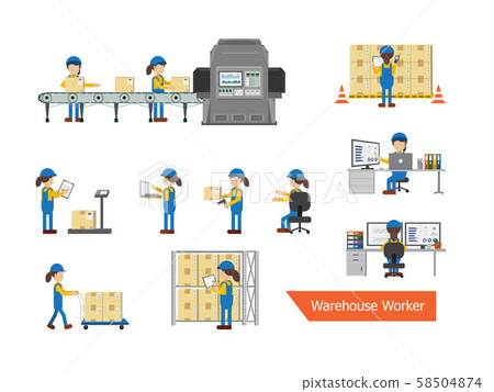 Set of female warehouse workers Set of female warehouse workers 58504874