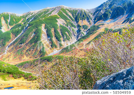 秋天的室堂景色極好的紅葉 富山縣 照片素材 圖片 圖庫