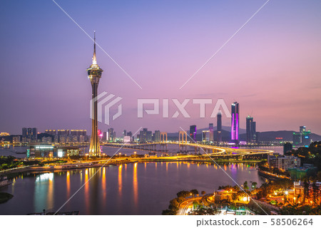 night scene of macau at west bay lake in china 58506264
