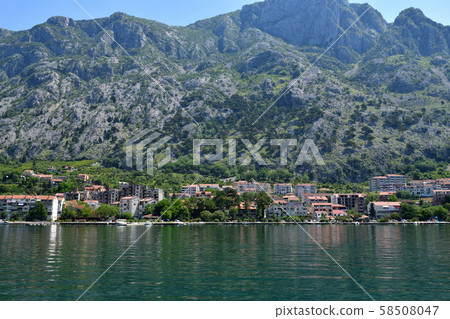 View of the Dobrota city from the Bay of Kotor, Montenegro View of the Dobrota city from the Bay of Kotor, Montenegro 58508047
