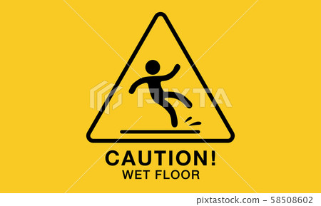 wet floor icon,yellow caution sign 58508602
