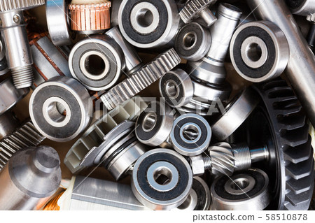 Different details of electric, power tools close-up. 58510878