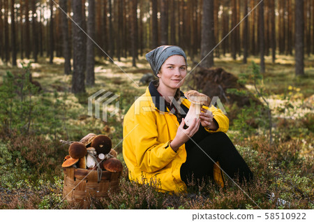 Girl with pleasure of size of porcini mushroom Girl with pleasure of size of porcini mushroom 58510922