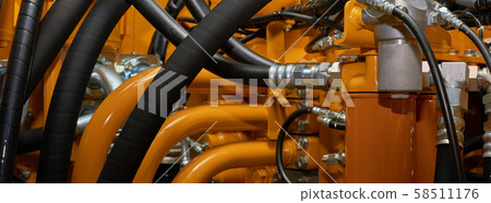 Banner with close up view of hydraulic pipes of Banner with close up view of hydraulic pipes of 58511176