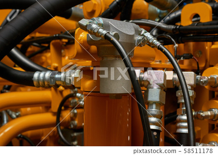 Close up view of hydraulic pipes of heavy industry Close up view of hydraulic pipes of heavy industry 58511178