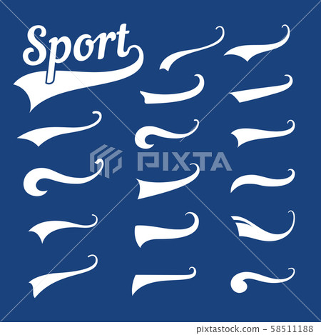 Baseball tails. Swoosh swash swish typography curly vintage graphics vector set Baseball tails. Swoosh swash swish typography curly vintage graphics vector set 58511188
