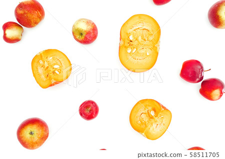 Autumn composition. Apple and pumpkin on white background. Autumn, thanksgiving day. Flat lay Autumn composition. Apple and pumpkin on white background. Autumn, thanksgiving day. Flat lay 58511705