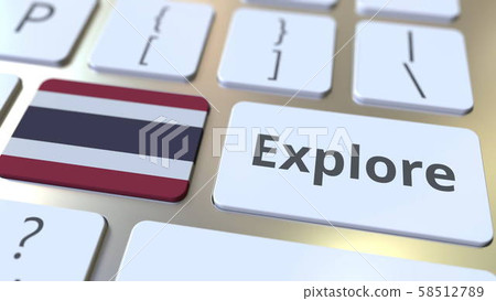 EXPLORE word and national flag of Thailand on the buttons of the keyboard. 3D rendering EXPLORE word and national flag of Thailand on the buttons of the keyboard. 3D rendering 58512789
