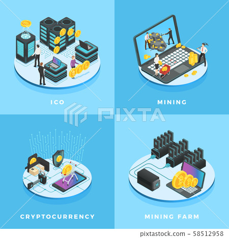 Cryptocurrency illustration. Electronic money, currency mining, ICO and blockchain computer network 58512958