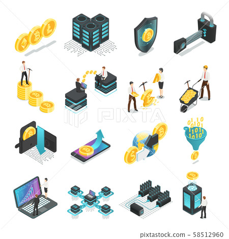 Isometric blockchain. Safe global network, cryptocurrency bitcoin tokens startup ico currency income 58512960