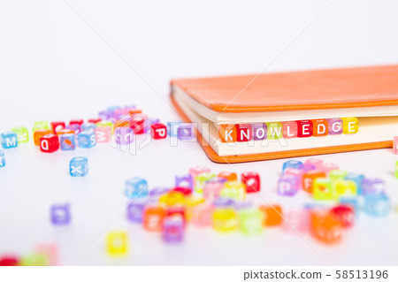 KNOWLEDGE word on colorful bead block as bookmark in book. education and knowledge concept KNOWLEDGE word on colorful bead block as bookmark in book. education and knowledge concept 58513196