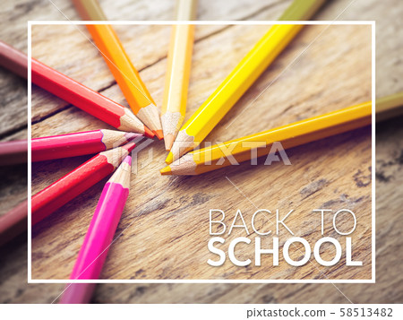 colorful color pencils on old wooden table with text back to school colorful color pencils on old wooden table with text back to school 58513482