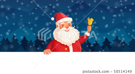 Cartoon christmas Santa Claus. Winter holiday, Happy New Year frame or Xmas vector header background Cartoon christmas Santa Claus. Winter holiday, Happy New Year frame or Xmas vector header background 58514149