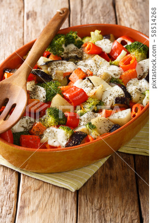 Hot healthy gratin of potatoes, carrots, eggplant, Hot healthy gratin of potatoes, carrots, eggplant, 58514268