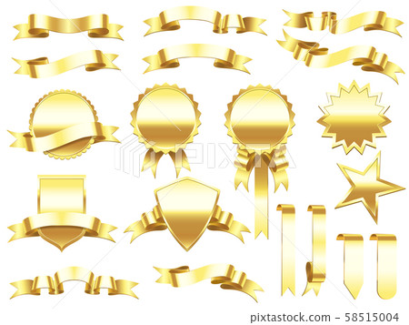 Gold banner ribbon. Elegant golden ribbons labels and products banners. Premium label sign vector Gold banner ribbon. Elegant golden ribbons labels and products banners. Premium label sign vector 58515004