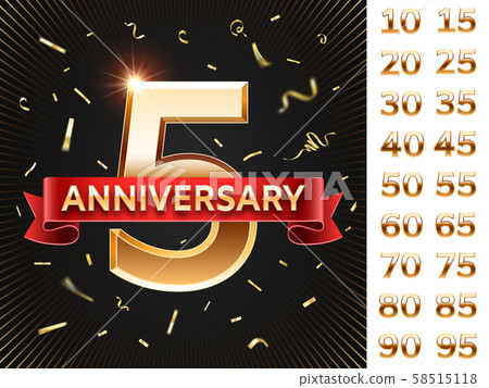 Anniversary invitation card. Celebration cards with golden confetti and gold numbers. Jubilee 58515118