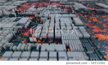 Abstract futuristic design. Tech wall with red bright elements 58515992