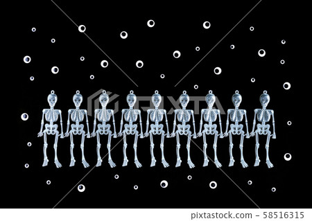 happy Halloween row of dancing sceletons on black 58516315