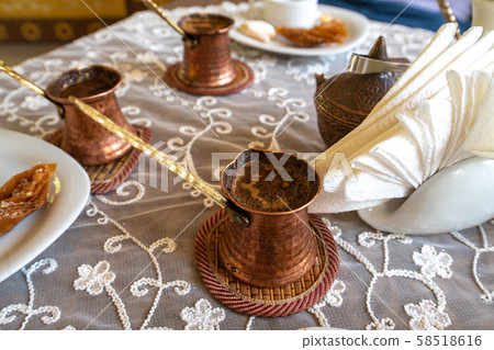 Crimean Tatars traditional coffee and a sweets Crimean Tatars traditional coffee and a sweets 58518616