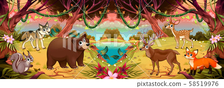 Family of cartoon animals in the wood 58519976