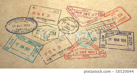 Background from different visa stamps on craft 58520044