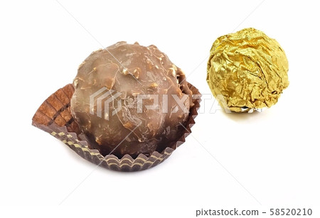 Brown Round Chocolate Candies with Gold Package Brown Round Chocolate Candies with Gold Package 58520210