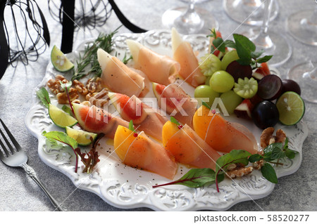 Prosciutto oysters, figs, pears, salmon 58520277