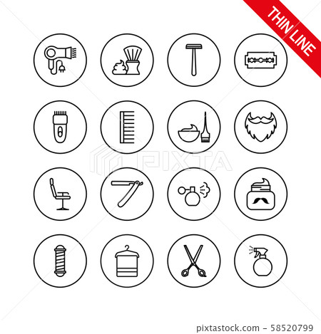 Barber Shop. Universal icons set. Vector. Thin line. 58520799