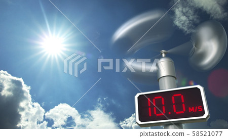 Anemometer displays 10 meters per second wind speed. Weather forecast related 3D rendering Anemometer displays 10 meters per second wind speed. Weather forecast related 3D rendering 58521077