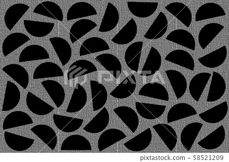 Black random semicircles on gray canvas background. Abstract monochrome geometric pattern in retro style for fabric textile decor. Black random semicircles on gray canvas background. Abstract monochrome geometric pattern in retro style for fabric textile decor. 58521209