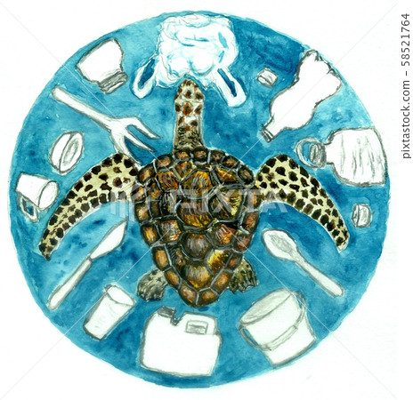 Turtle and plastic art 58521764