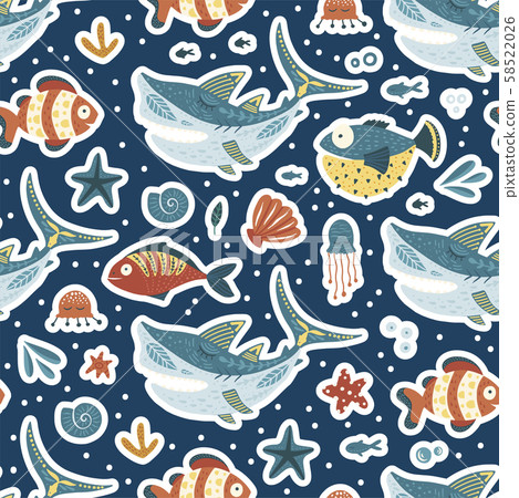 Cartoon Shark Vector Illustration. Cartoon Shark Vector Illustration. 58522026